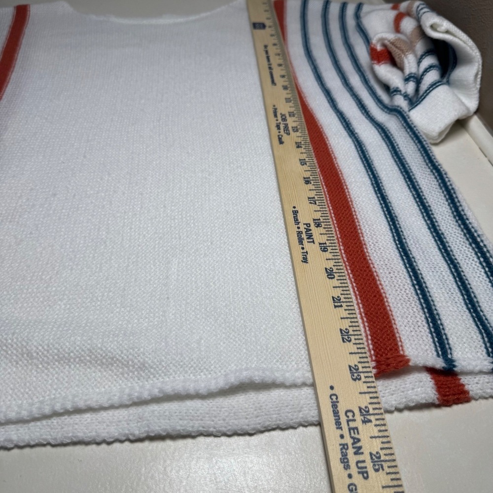 80's Core Womens White Striped Boat Neck Sweater 3/4 Sleeve Casual Knit Top - Picture 9 of 9